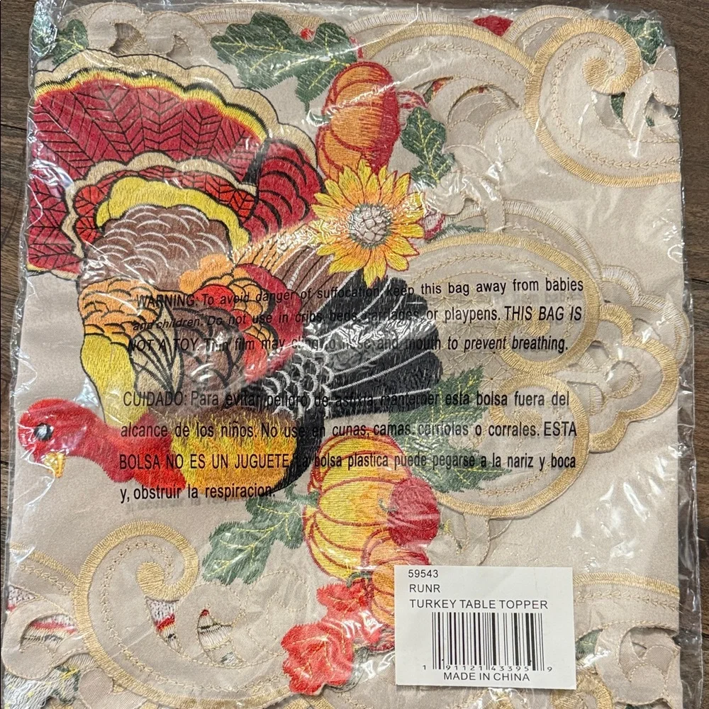 Festive Embroidered Turkey Table Runner - Multicolor & Beige 67.5 x 13